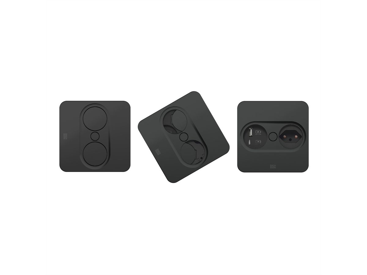 BACHMANN TWIST2 1xCH 1xUSB A/C 22W, L=0,2m RAL9005 30GE eckig