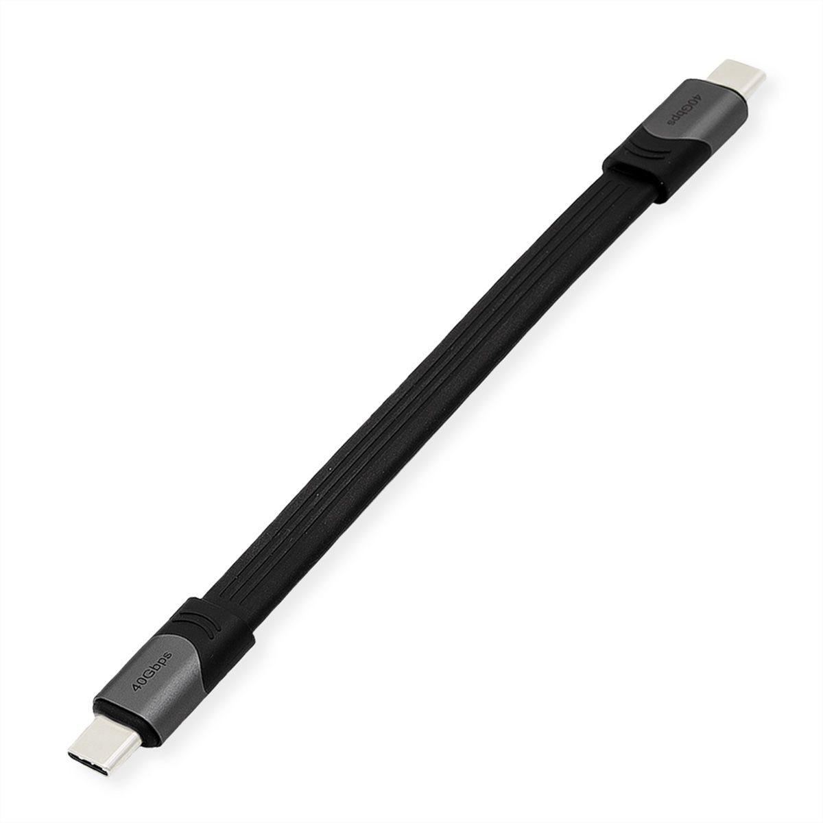 ROLINE USB4 Gen3x2 kabel, C-C, M/M, 8K UHD-2, 40Gbit/s, 100W, extra plat, zwart, 15 cm