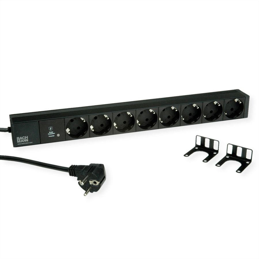 BACHMANN 19" 1U 8xCEE7/3 sw 1xSPD-Plus 2,0m CEE7/7