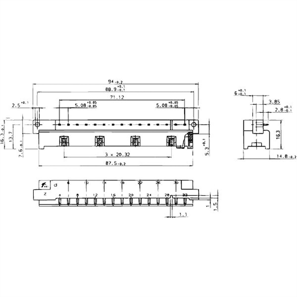 SCHROFF Stekker Type H, EN 60603, DIN 41612, Mannelijk, 15 Contacten, Stiftlengte 2,9 mm