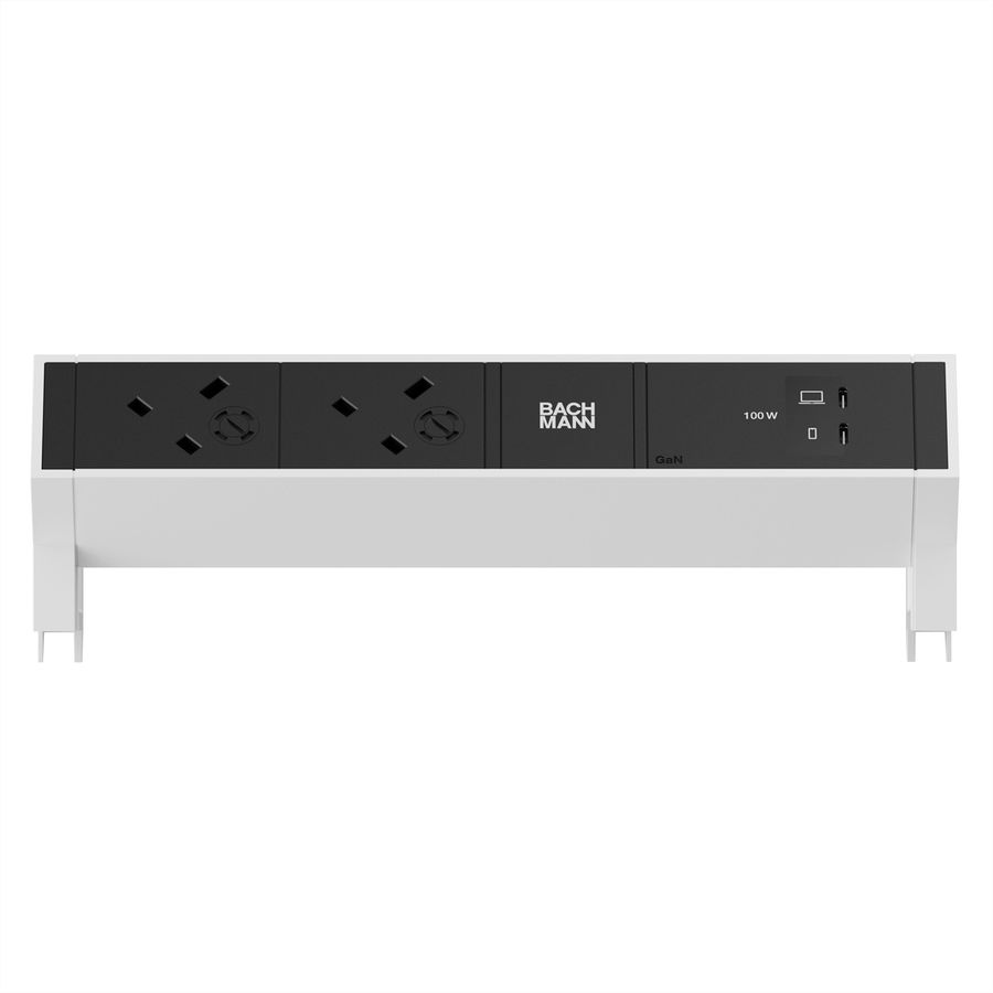 BACHMANN DESK2 2xUK 45° 3,15A, 1xUSB C/C 100W L=0,2m RAL9010