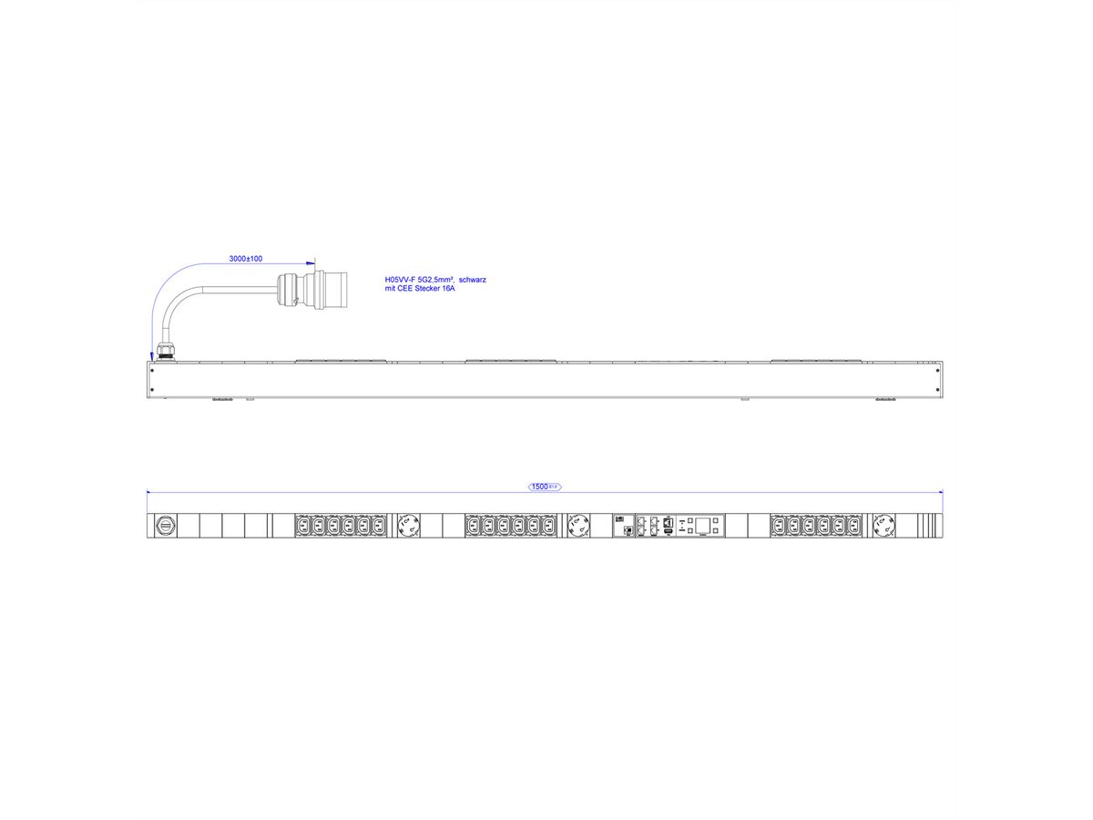 BACHMANN BN7500 18xC13 3xCEE7/3, Meting per fase 5G2.5 CEE3x16A Lan Switching.p.D.