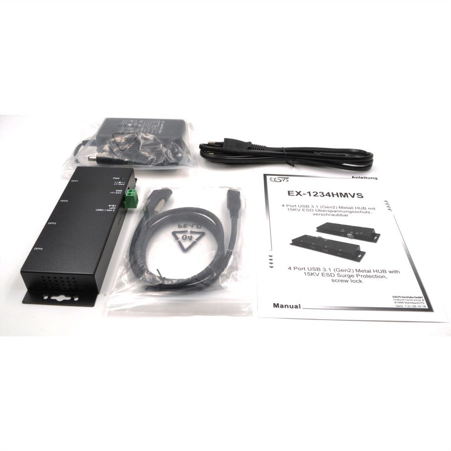 EXSYS EX-1234HMVS 4 Port USB 3.2 Gen2 Hub mit 2x USB-C und 2x USB-A Anschluss
