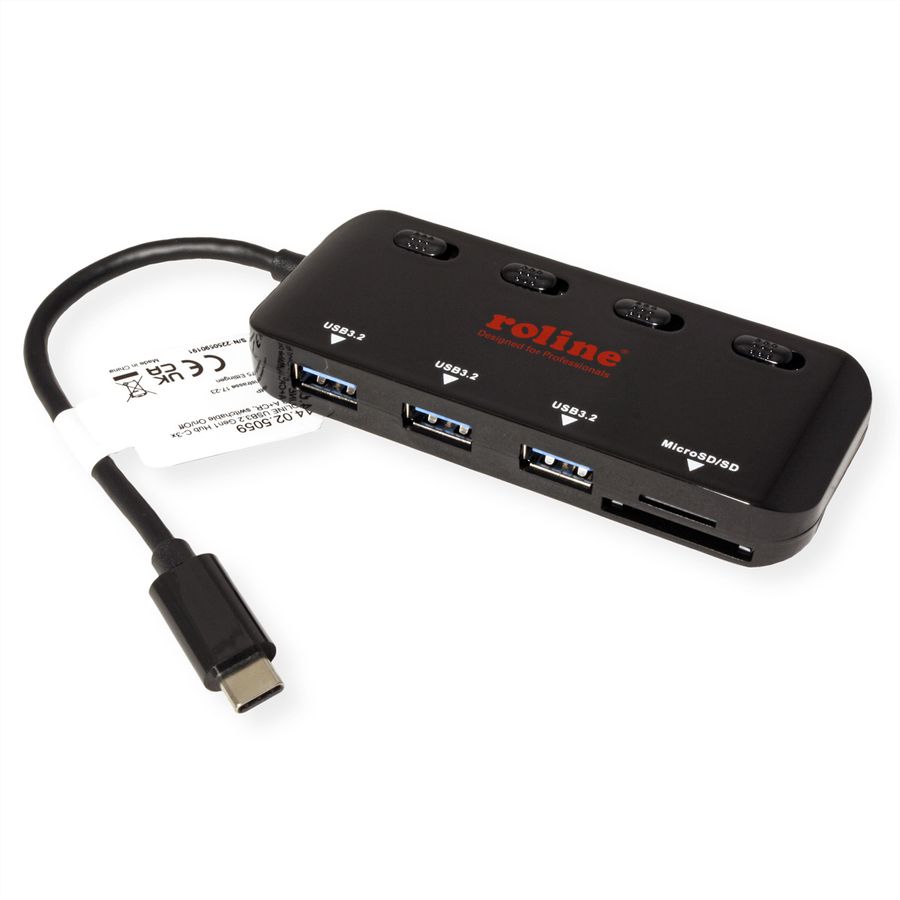 ROLINE USB 3.2 Gen 1 hub, triple, type C aansluitkabel