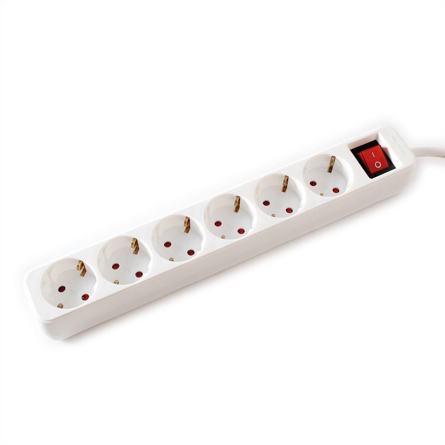 VALUE 6-voudige stekkerdoos met schakelaar, wit, 6 m