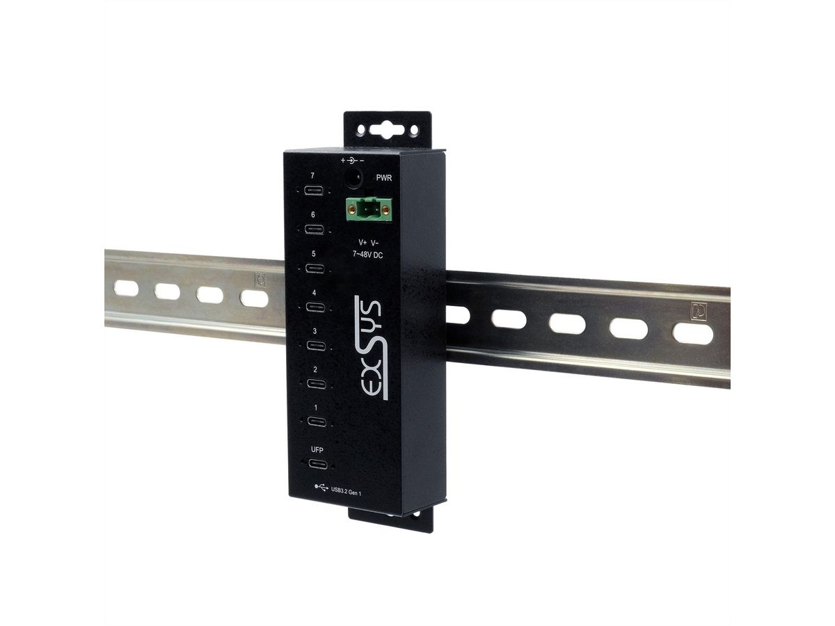 EXSYS EX-1537HMVS Managed 7-Port USB-C 3.2 Gen 1 Metall HUB mit 15KV EDS Überspannungsschutz