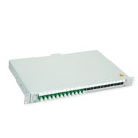 TELEGÄRTNER BASIS V LWL-Panel mit Kupplungen & Pigtails, 12x E2000, OS2 APC grün