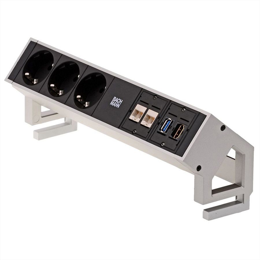 BACHMANN DESK2 3x earthing contact, 2x CAT6, 1x HDMI, 1x USB 3.0, Supply cable GST18 0.2m, INOX