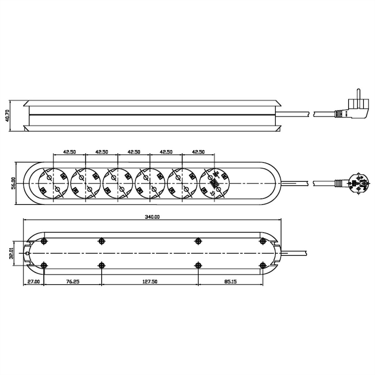 BACHMANN SMART stekkerdoos 6x geaard contact, wit, 5 m