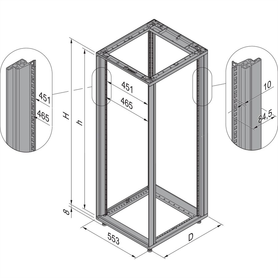 SCHROFF Novastar Cabinet Frame, Universal Heavy-Duty, 16 U 553W 800D