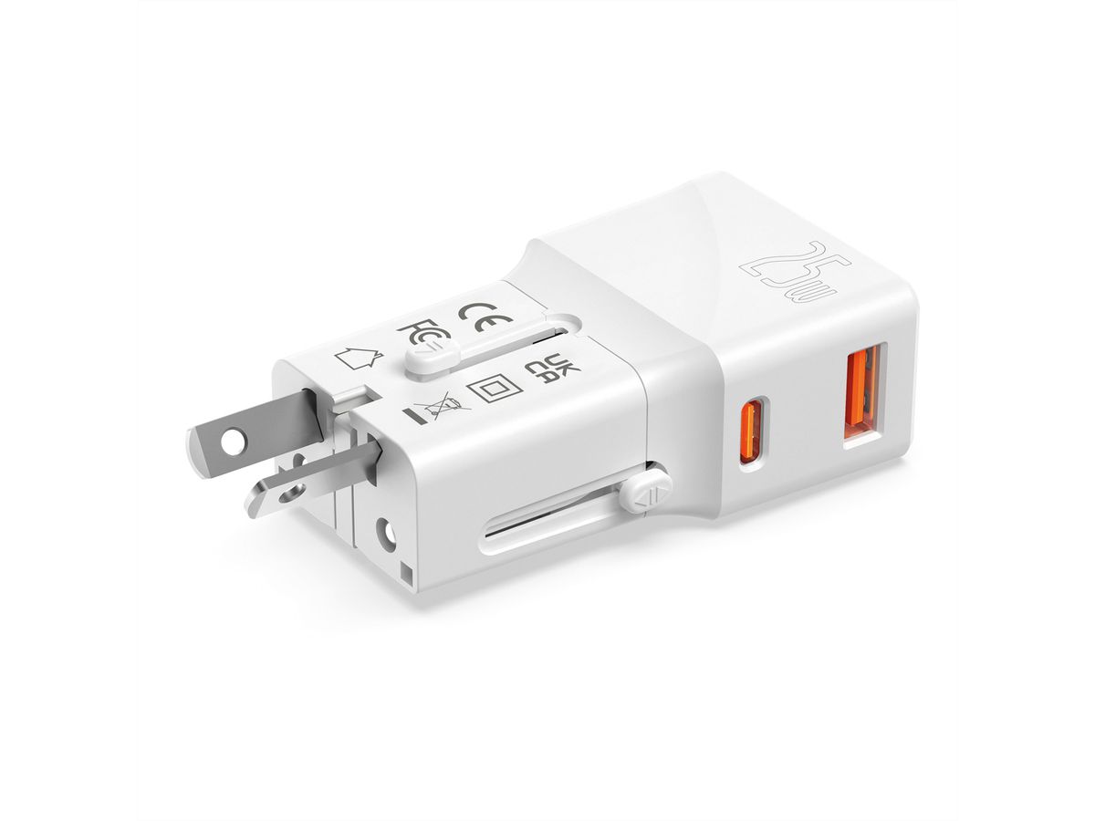 VALUE POCKET Travel Charger, EU/UK/US, 2x Ports (A+C), 25W