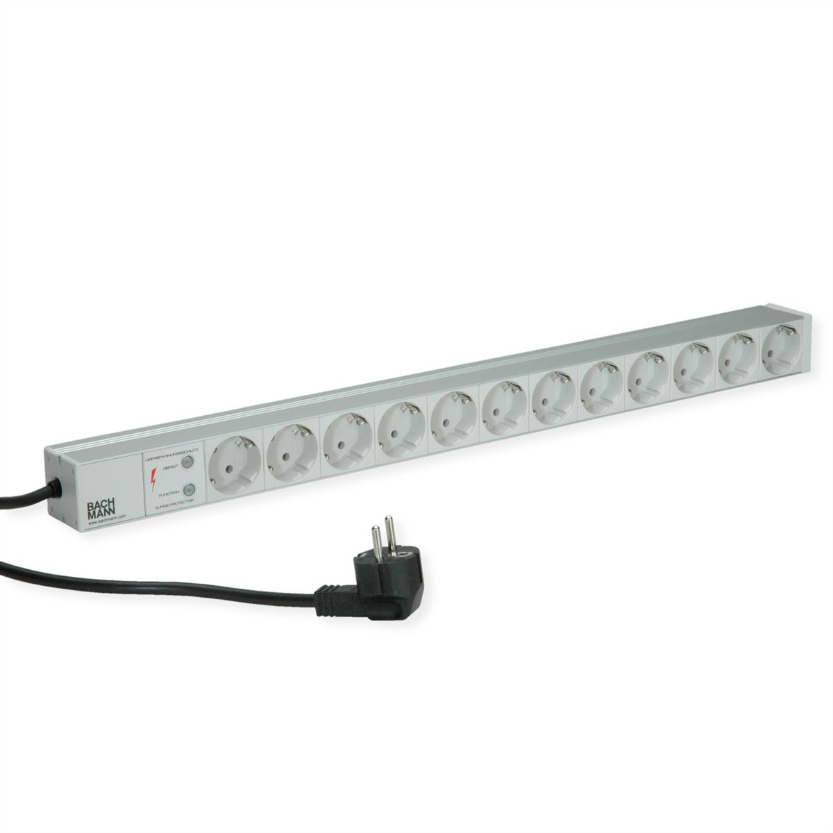 BACHMANN IT PDU ALU 1HE 12x geaard contact, stroomkabel met geaarde stekker
