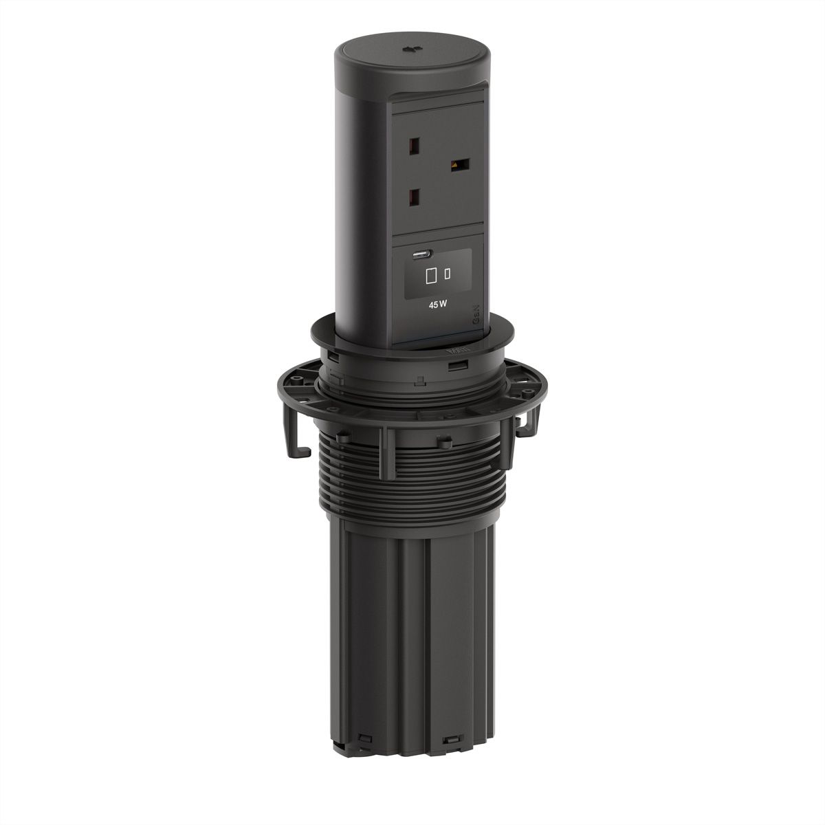 BACHMANN ELEVATOR2 1xUK 1xUSB C, Wireless Charger 15W RAL9005 L=2m UK13A