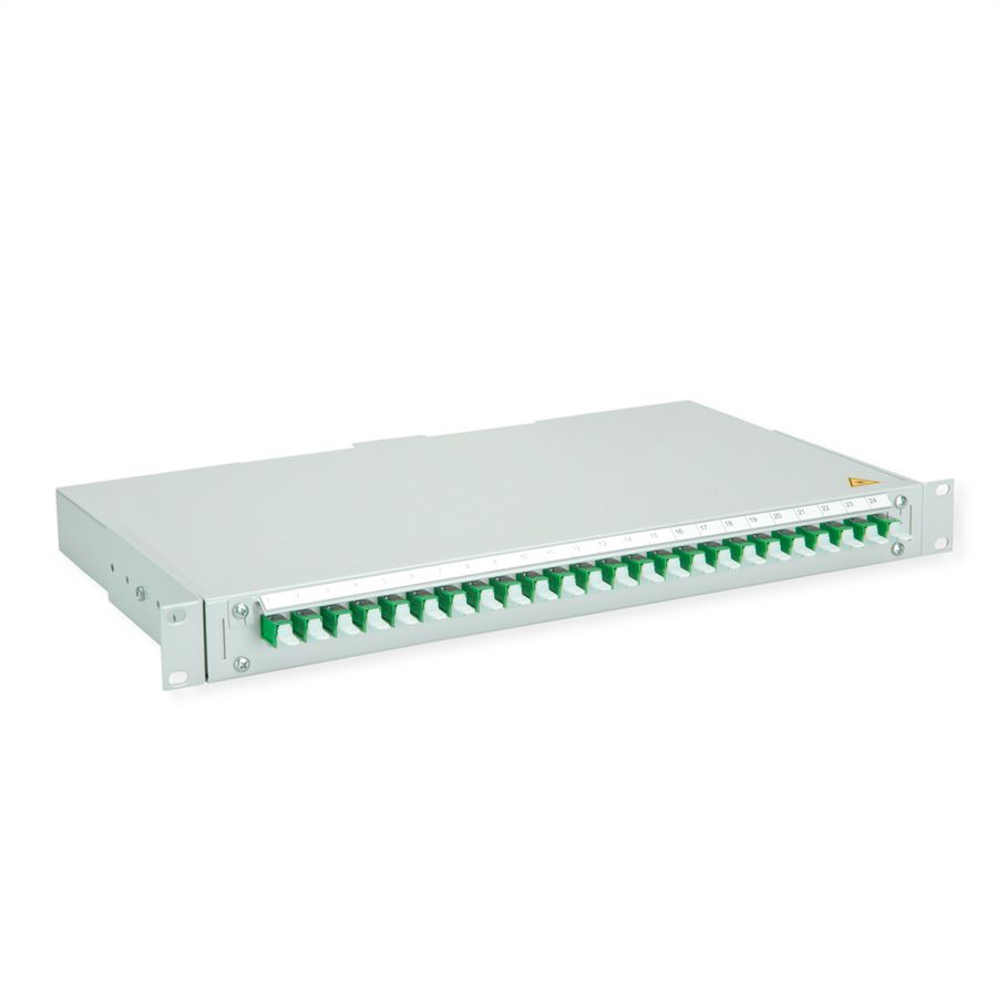 TELEGÄRTNER BASIS V LWL-Panel mit Kupplungen & Pigtails, 24x E2000, OS2 grün APC