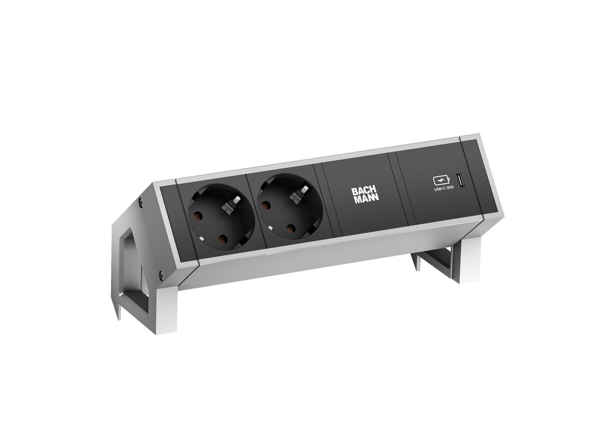 BACHMANN DESK2 2xprotective contact USB C, USB Charger 30W 0.2m GST18 INOX