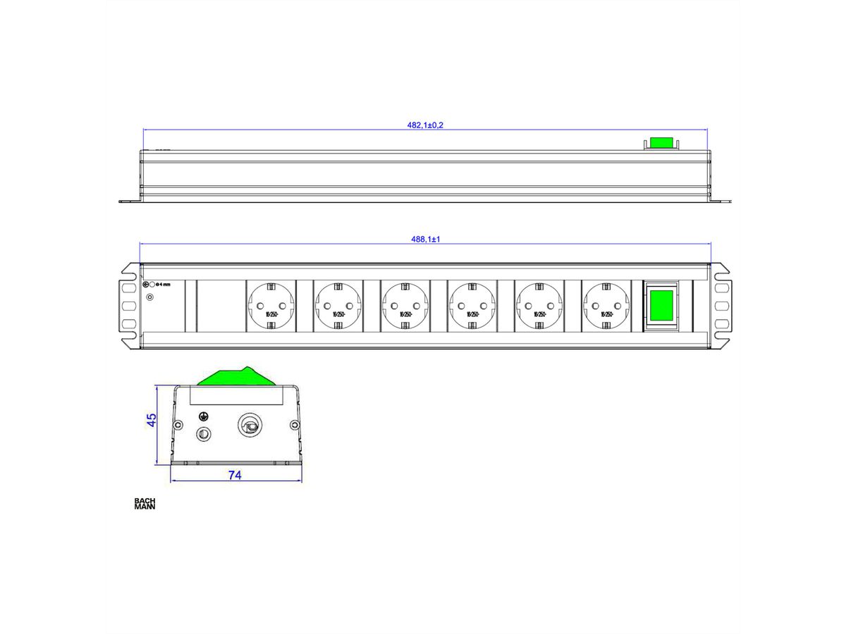 BACHMANN HANDWORKER LINE 6xprotective contact, 1xswitch