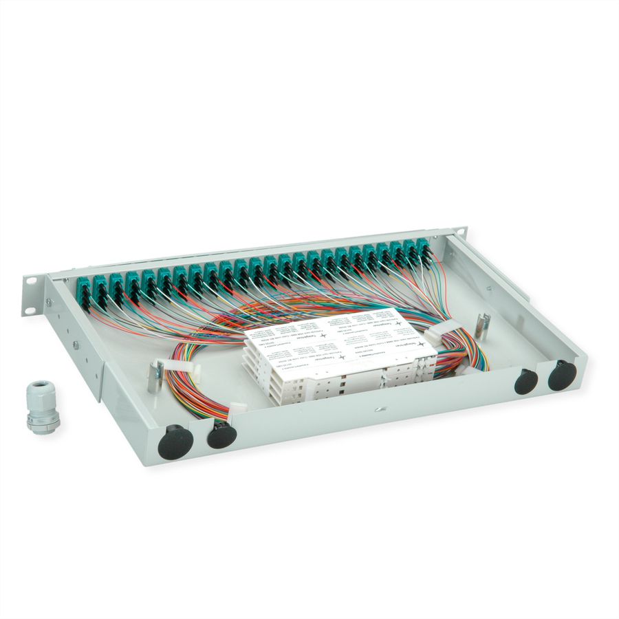 TELEGÄRTNER BASIS V LWL-Panel mit Kupplungen & Pigtails, 24x LC Quad, türkis, OM3