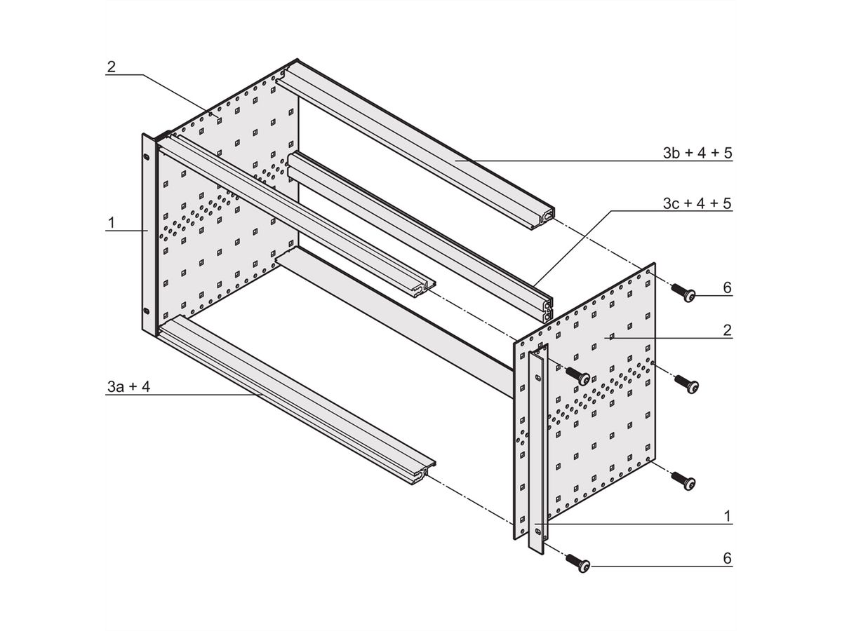 SCHROFF EuropacPRO 19" moduledrager voor draagrail, Slide Rail, 3 HE, 295 mm
