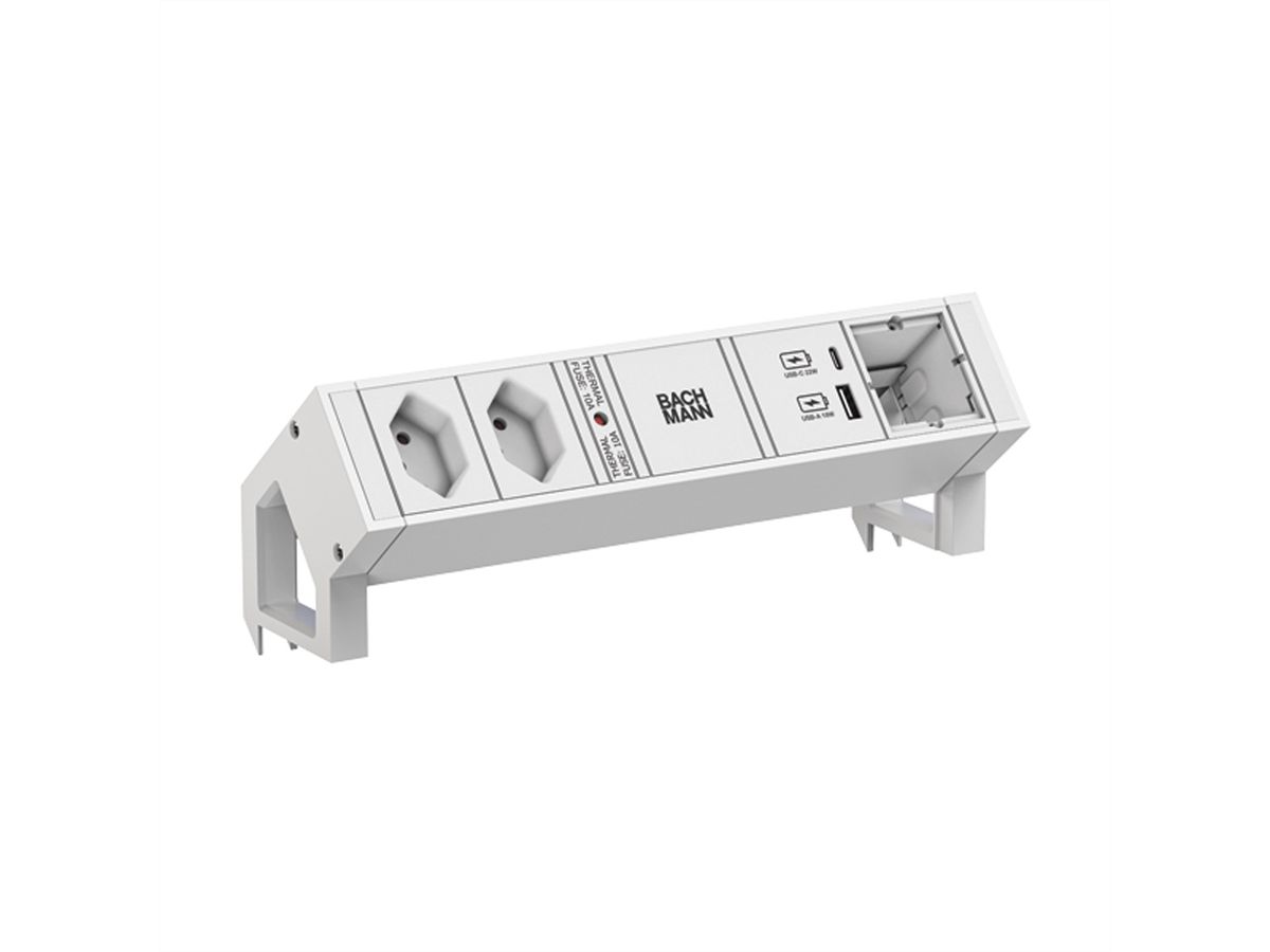 BACHMANN DESK2 wit 2xCH 1xUSB A/C 22W 1xCM 0,2m GST18 RAL9010