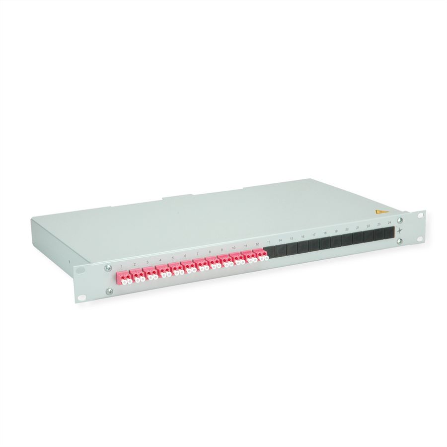 TELEGÄRTNER BASIS eco LWL-Panel mit Kupplungen & Pigtails, 12x LC Duplex, violett, OM4, Grade C
