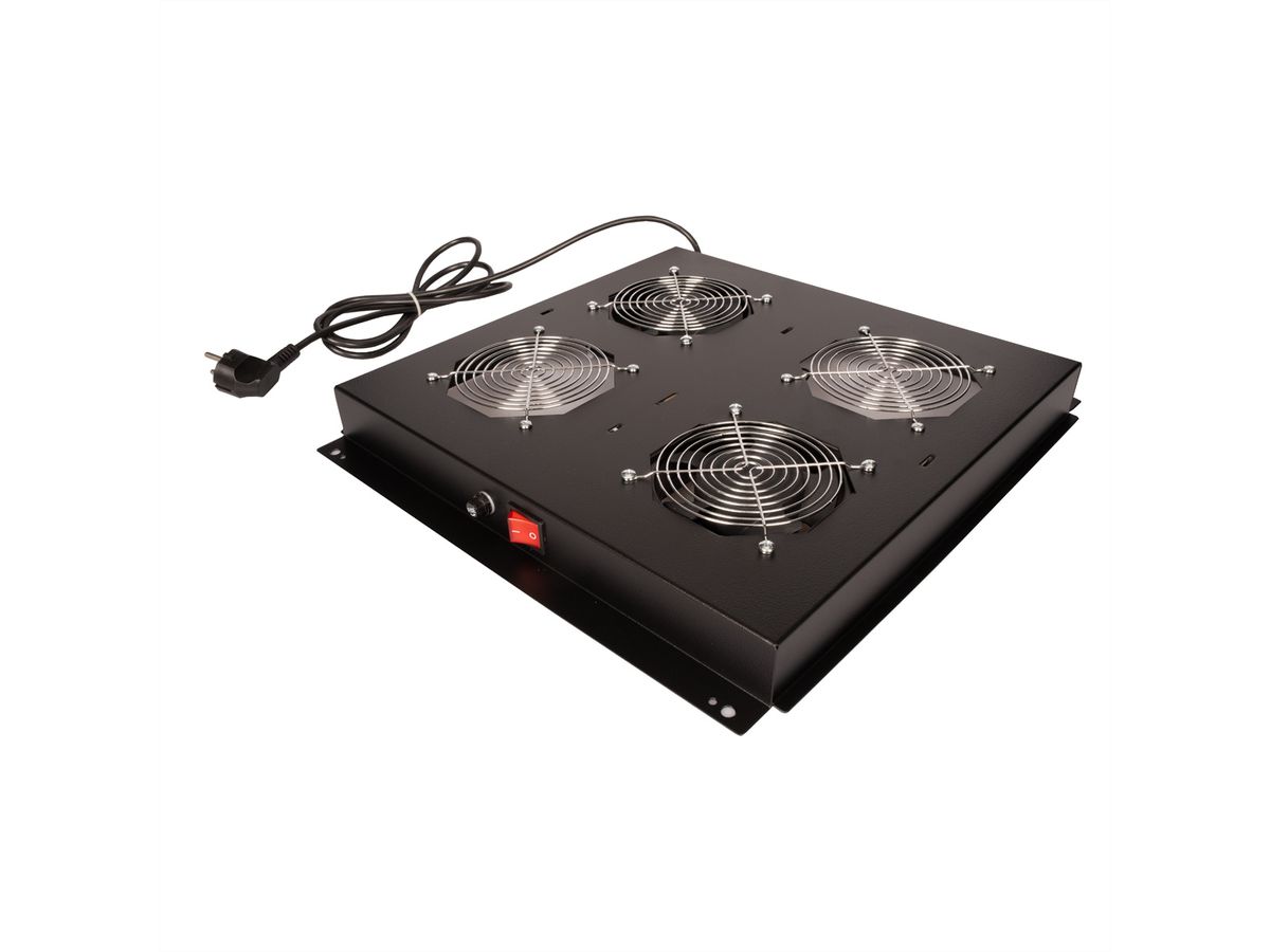 ROLINE 19-inch dakventilatorunit met 2 ventilatoren, AAN/UIT zwart