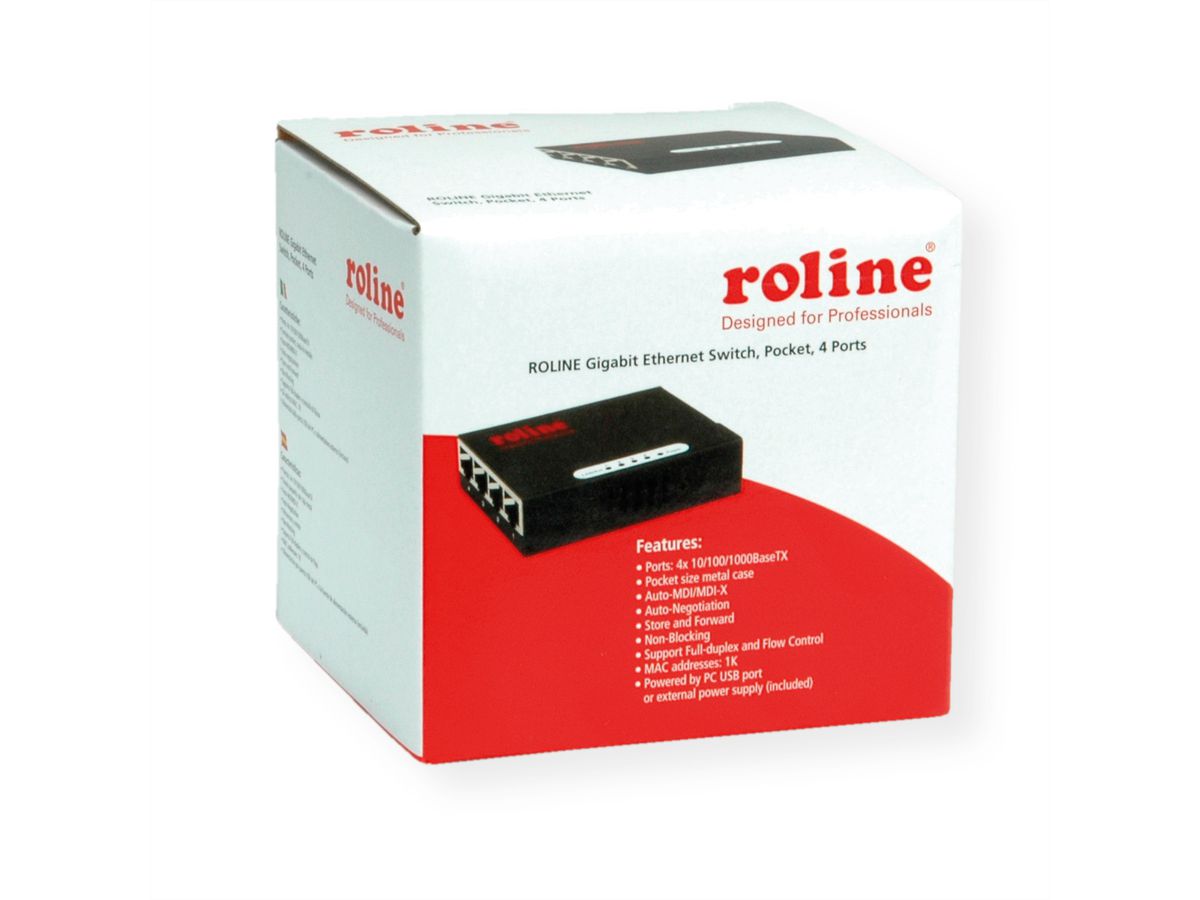 ROLINE Gigabit Ethernet Switch, Pocket, 4-Poorts