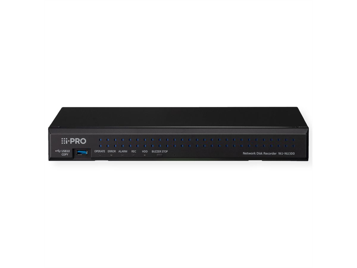 I-PRO WJ-NU300KG NVR, 16 camerakanalen, 8x 100 Mbps (POE), 1x 1.000 Mbps