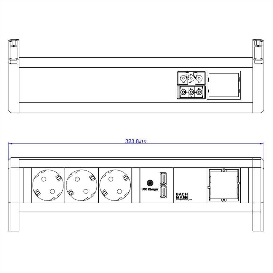 BACHMANN Desk1 1xUSB-oplader 3x geaard stopcontact, 1xABD