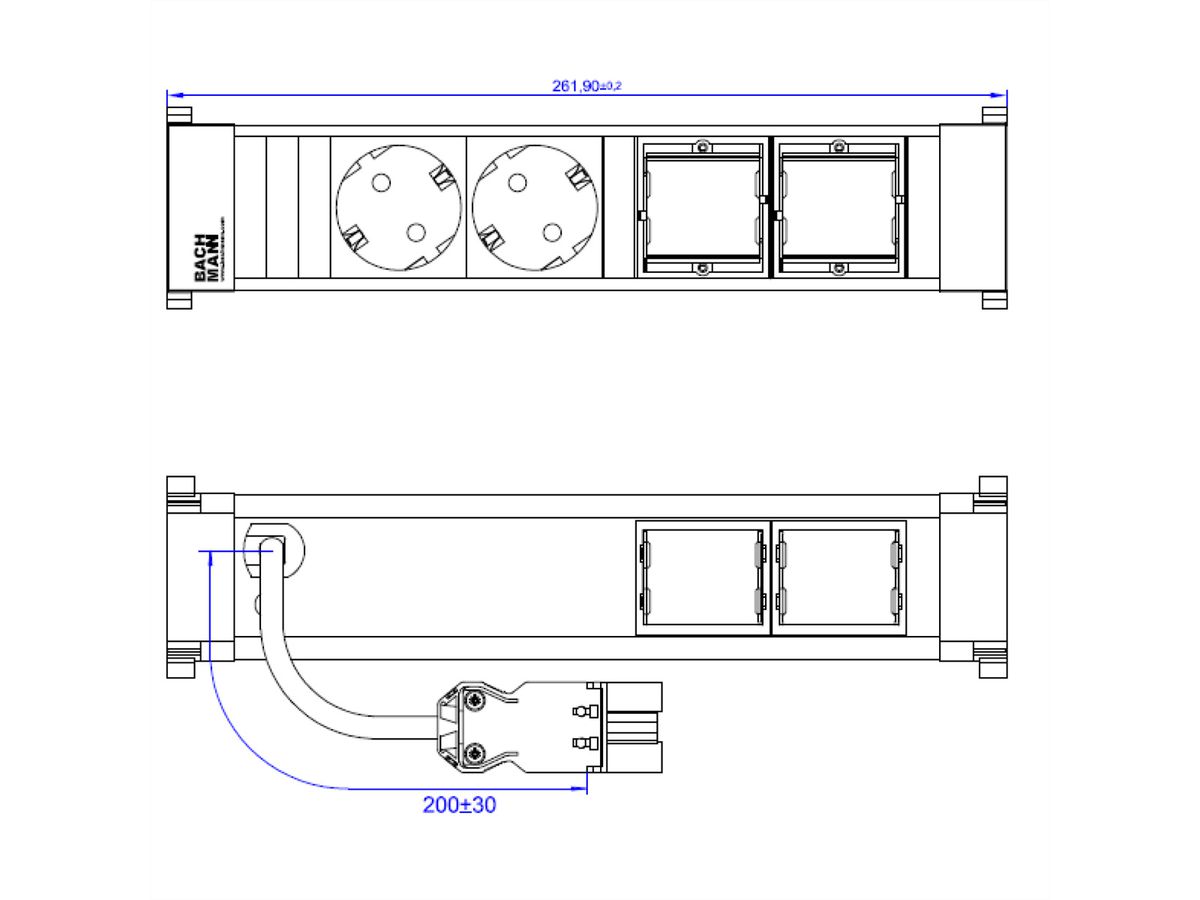 BACHMANN POWER FRAME Medium 2x geaard stopcontact 2x ABD