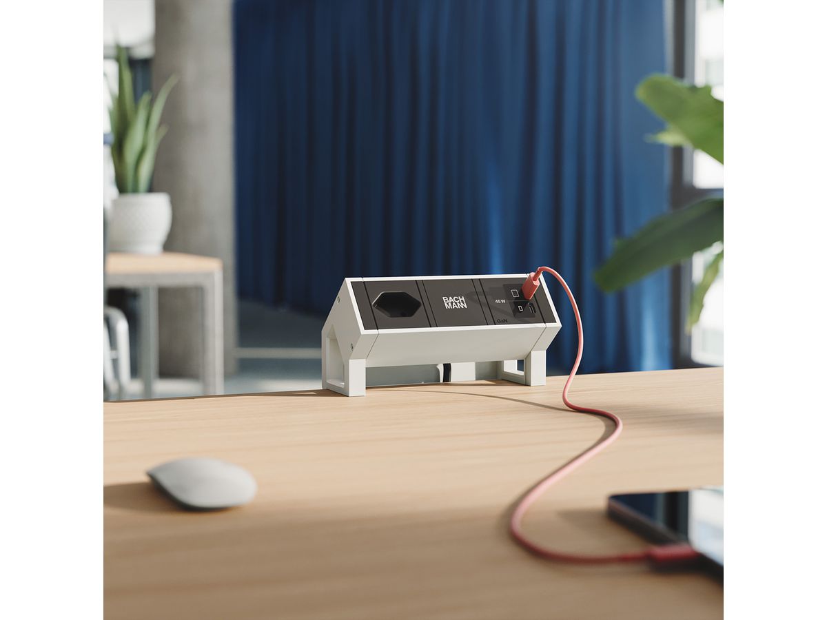 BACHMANN DESK2 1xCH 90° 1xUSB C/C 45W, L=0,2m RAL9010