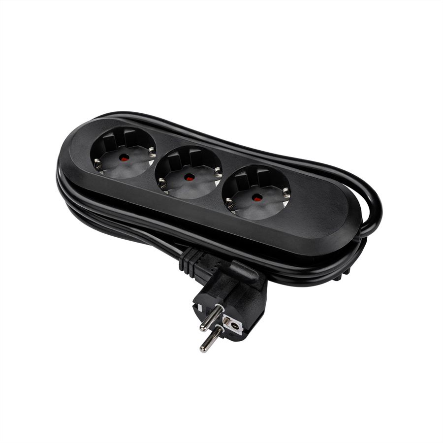 BACHMANN SMART stekkerdoos 3x geaard contact, geschroefd, zwart, 3 m