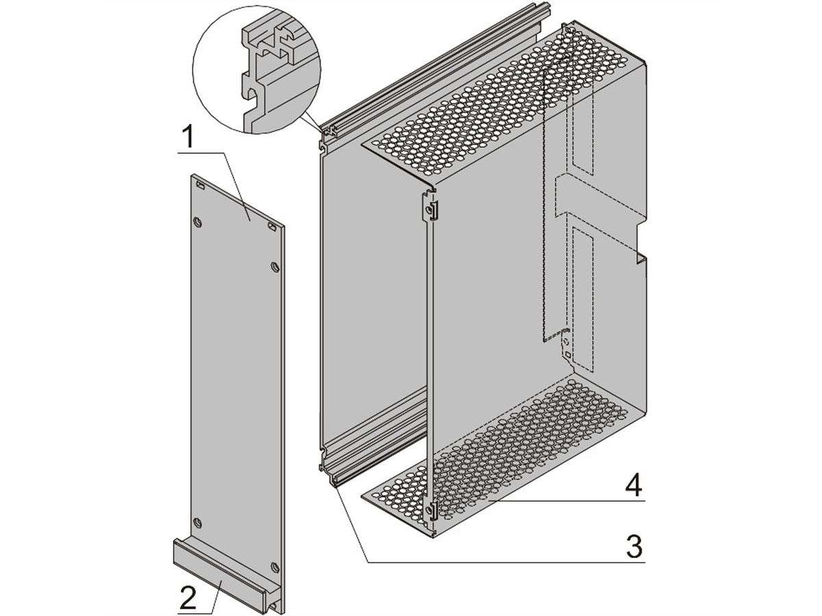 SCHROFF-frame insteekmodule PRO-set, met kap, niet-afgeschermd, 6 HE, 7 HE, 227 mm