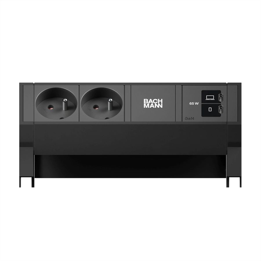BACHMANN DESK2 2xUTE 1xUSB C/C 65W, L=0,2m RAL9005