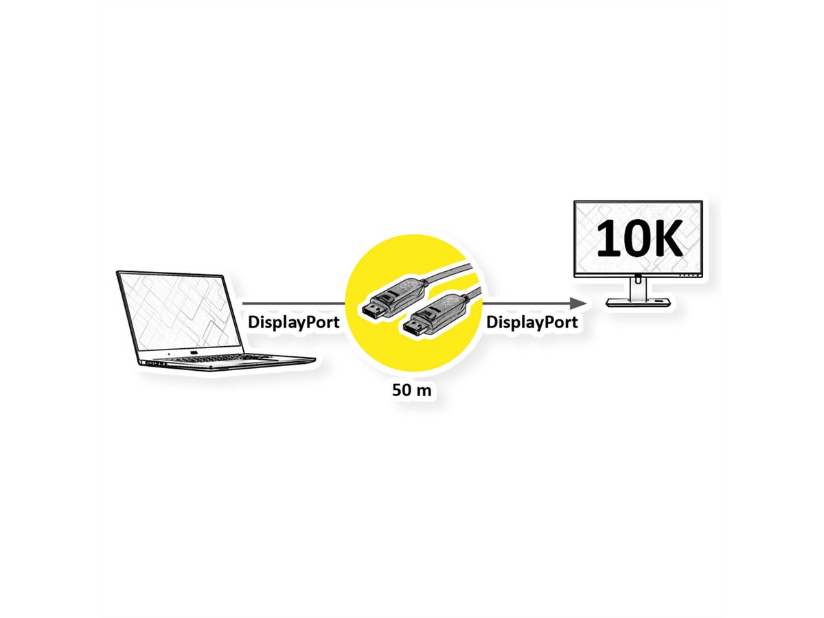 ROLINE DisplayPort v2.1 Kabel (AOC), M/M, 50 m