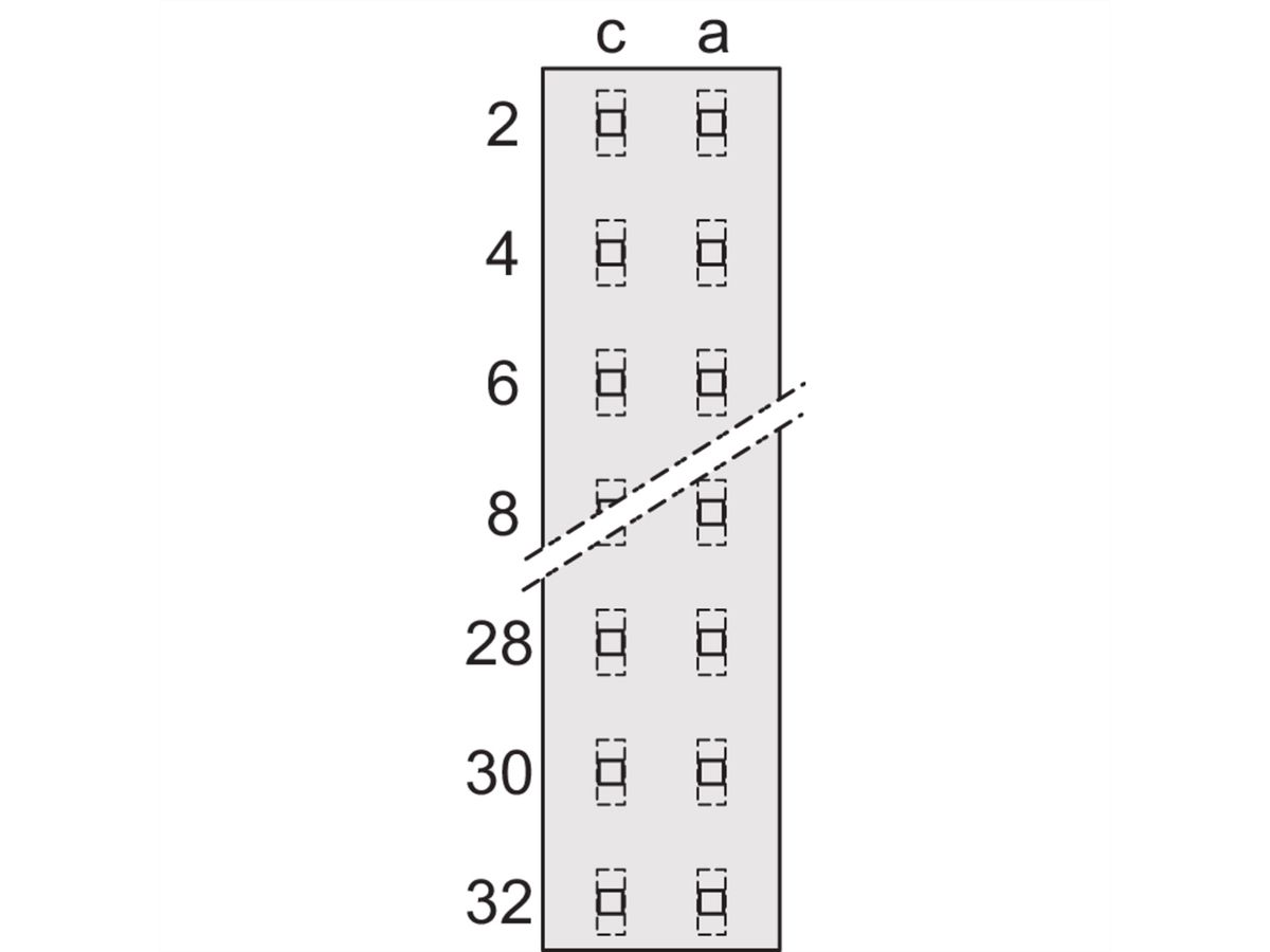 SCHROFF Stekker Type D, EN 60603, DIN 41612, Mannelijk, 32 Contacten, Soldeerogen, 3 mm
