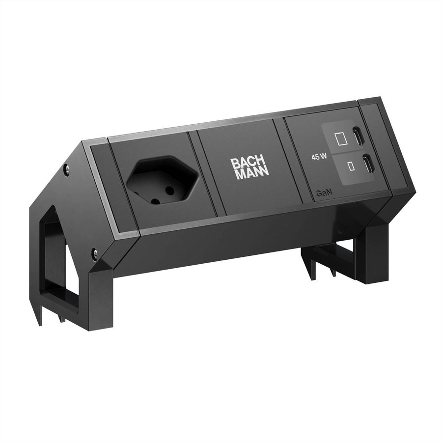 BACHMANN DESK2 1xCH 90° 1xUSB C/C 45W, L=0.2m RAL9005