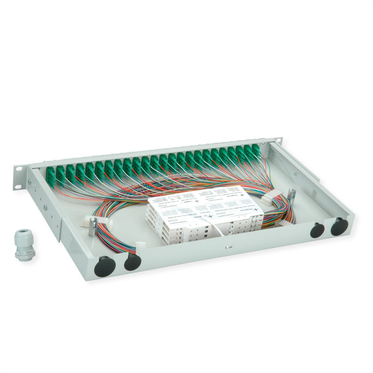 TELEGÄRTNER BASIS V LWL-Panel mit Kupplungen & Pigtails, 24x LC Quad, grün, OS2 APC