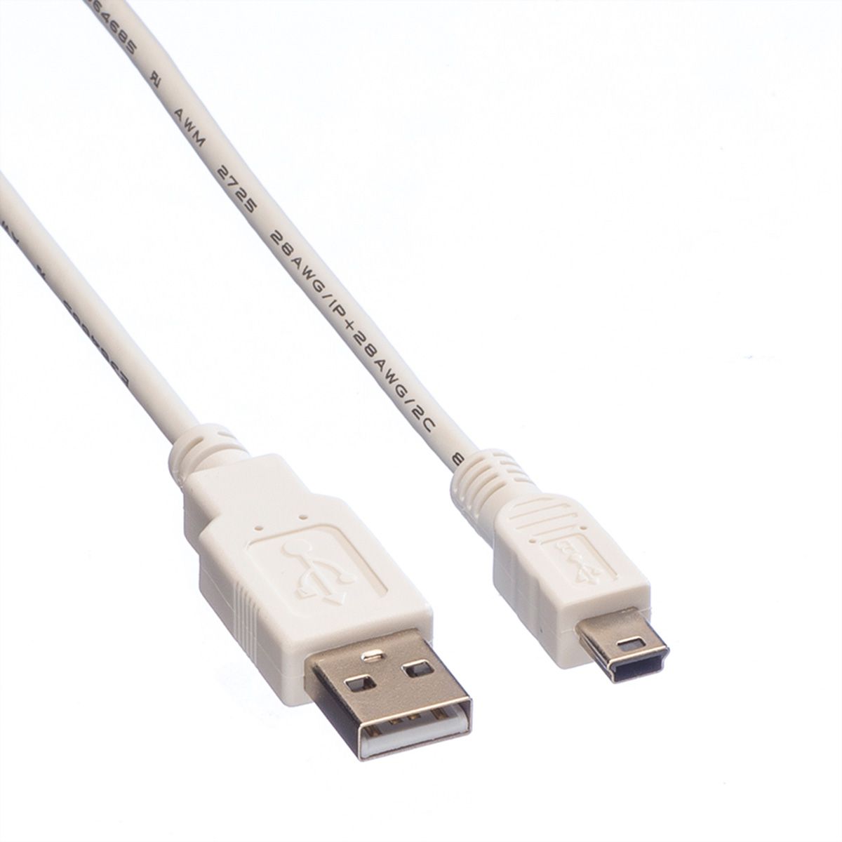 VALUE USB 2.0 Kabel , Typ A 5 Pin Mini , wit, 0,8 m
