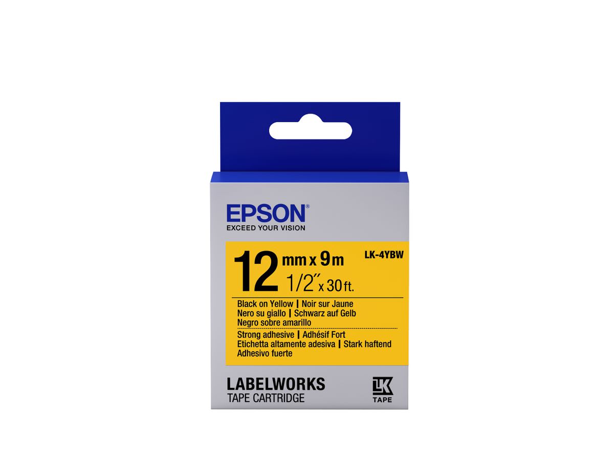 Epson Strong Adhesive Tape - LK-4YBW Strng adh Blk/Yell 12/9