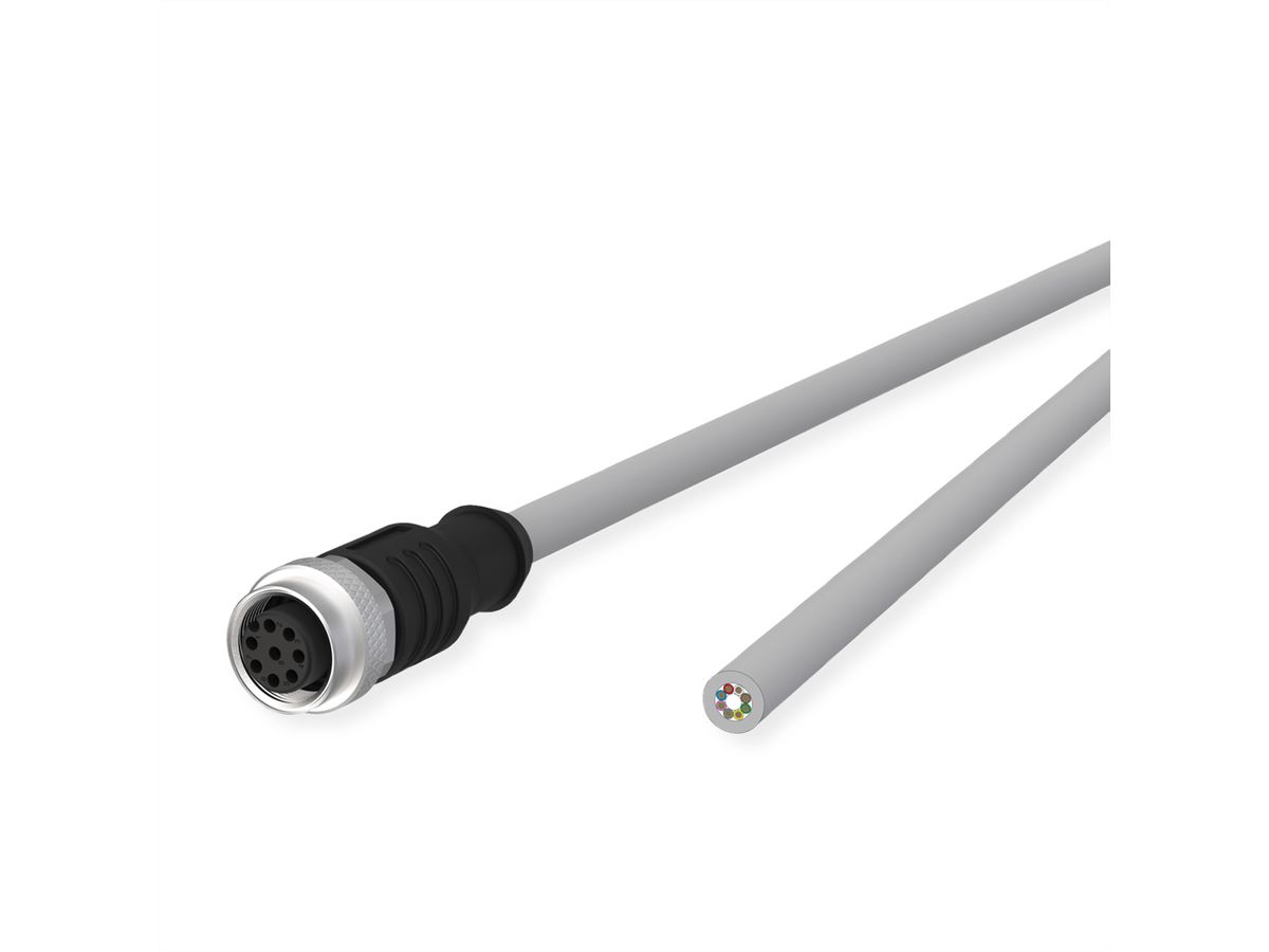 METZ CONNECT M12 Sensor-/Aktorleitung, A-kodiert, M12 Buchse gerade - freies Leitungsende, grau, 5 m