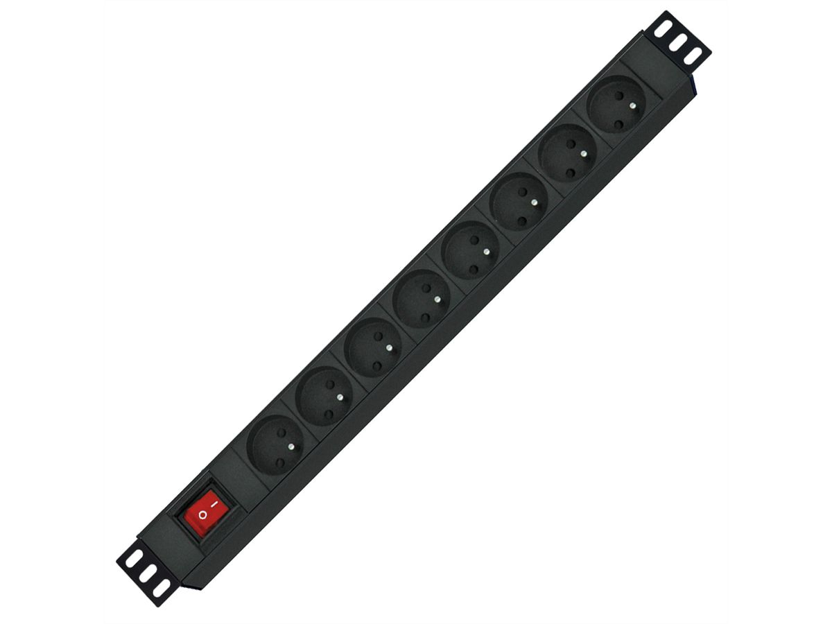 ROLINE 19" stekkerdoos 8-voudig, met aan/uit schakelaar, UTE Version, zwart, 2 m