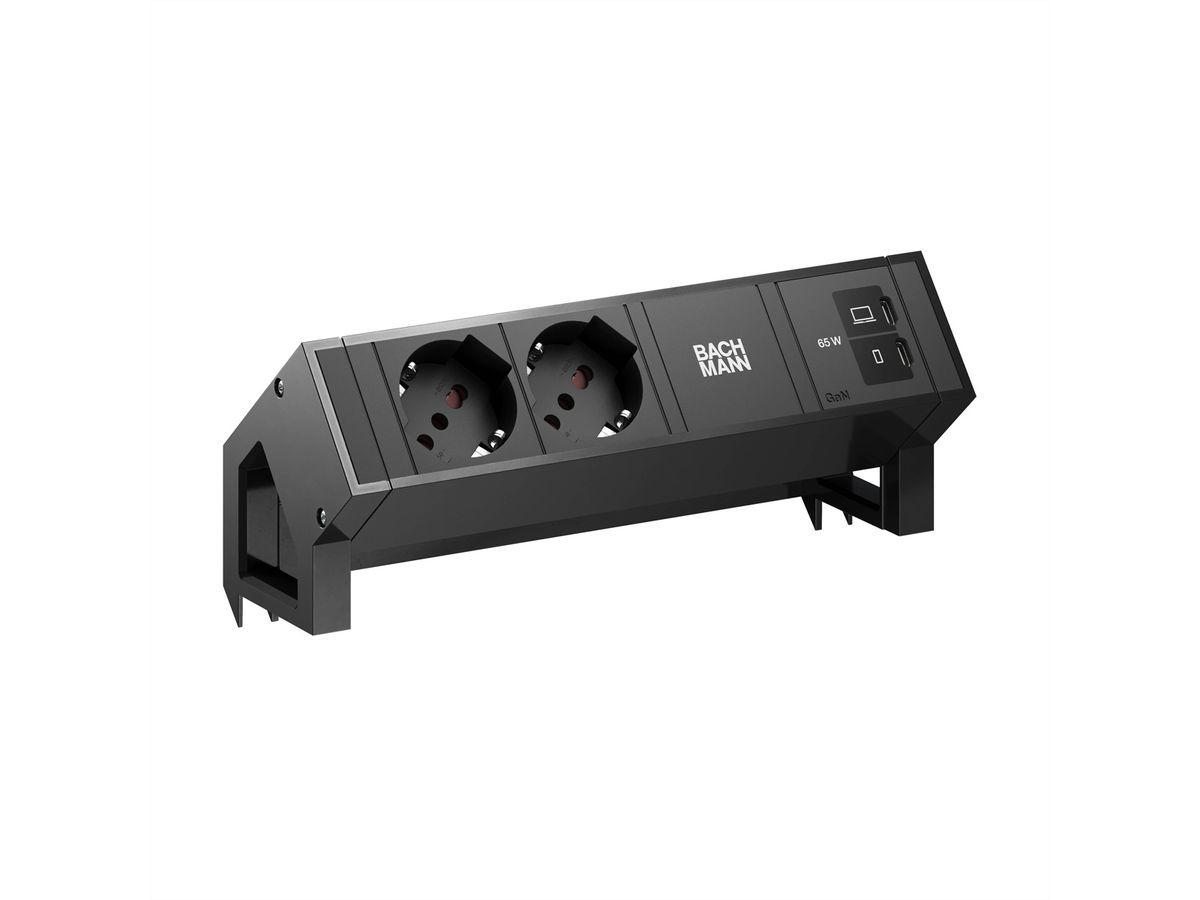 BACHMANN DESK2 2xP40 1xUSB C/C 65W, L=0.2m RAL9005