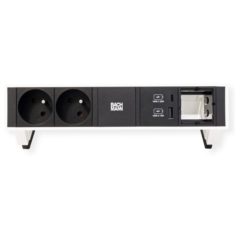 BACHMANN DESK2 2xUTE 1xUSB A/C 22W 1xCM 0,2m GST18 RAL9010
