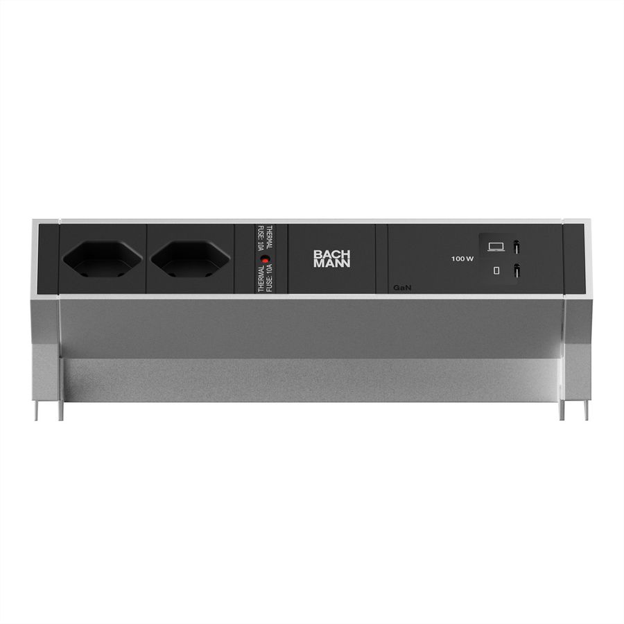 BACHMANN DESK2 2xCH 90° 1xUSB C/C 100W, L=0.2m INOX