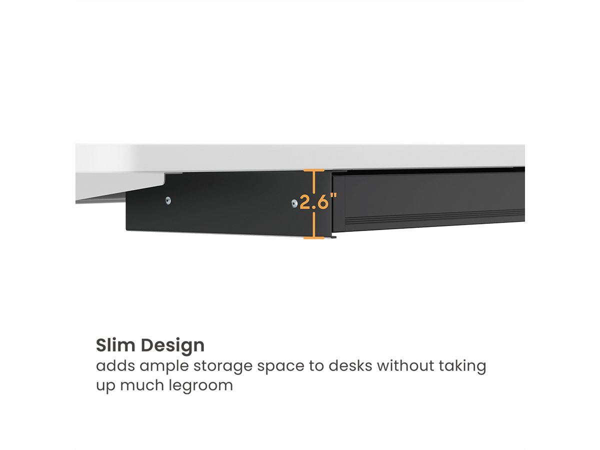 VALUE Ultra-Slim Underdesk Mount Storage Drawer, 758 mm width, black