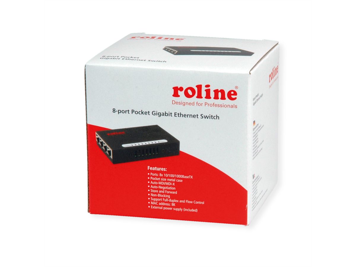 ROLINE Gigabit Ethernet Switch, Pocket, 8-Poorts