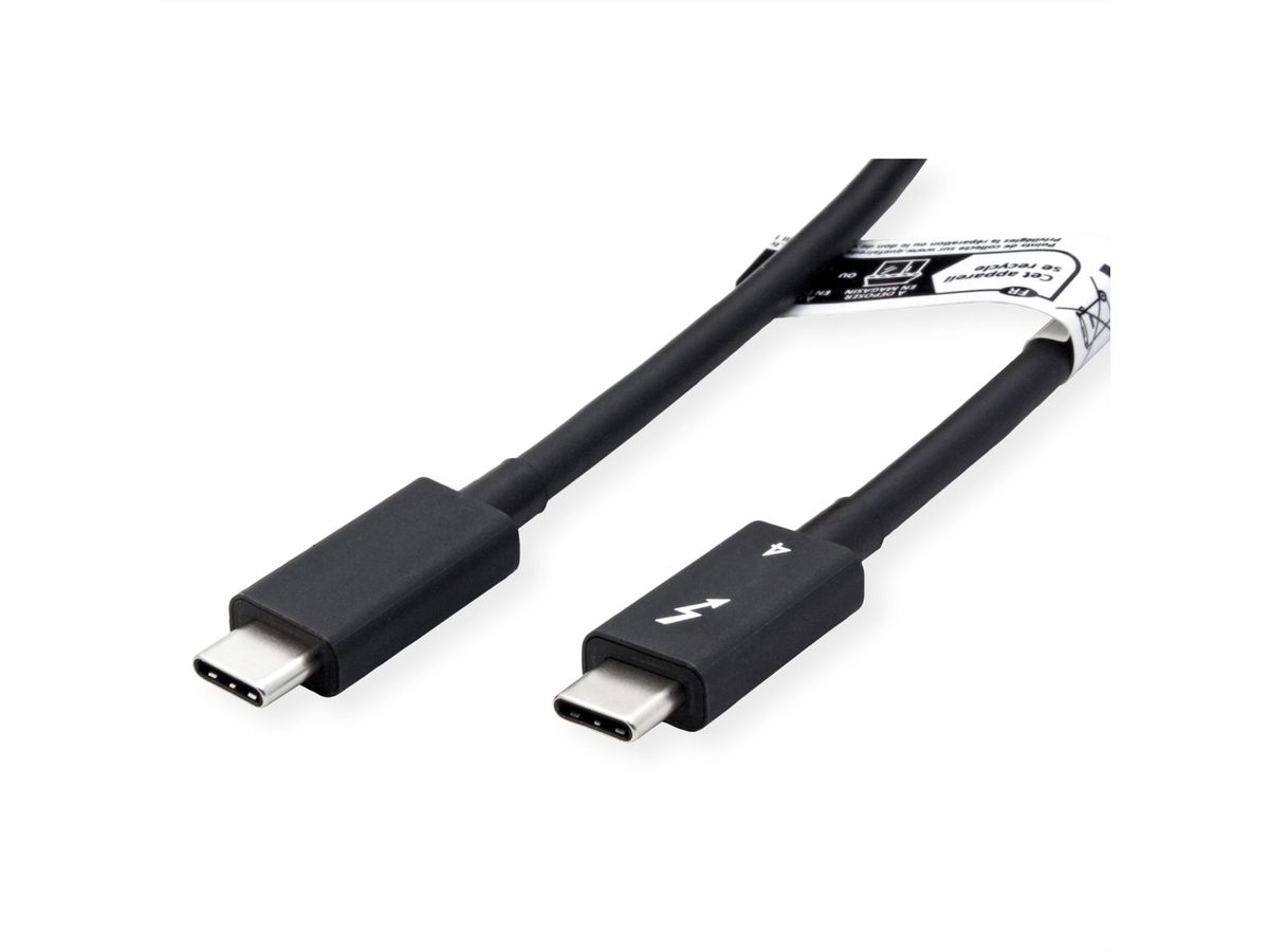 ROLINE Thunderbolt™ 4 kabel, C-C, M/M, 40Gbit/s, 100W, passief, zwart, 1 m