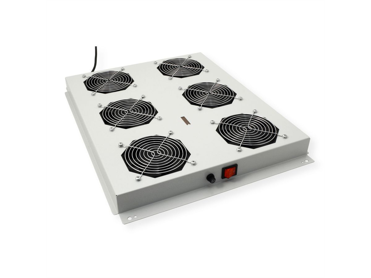 ROLINE 19-inch dakventilatorunit met 6 ventilatoren, AAN/UIT voor serverkast per serie, grijs