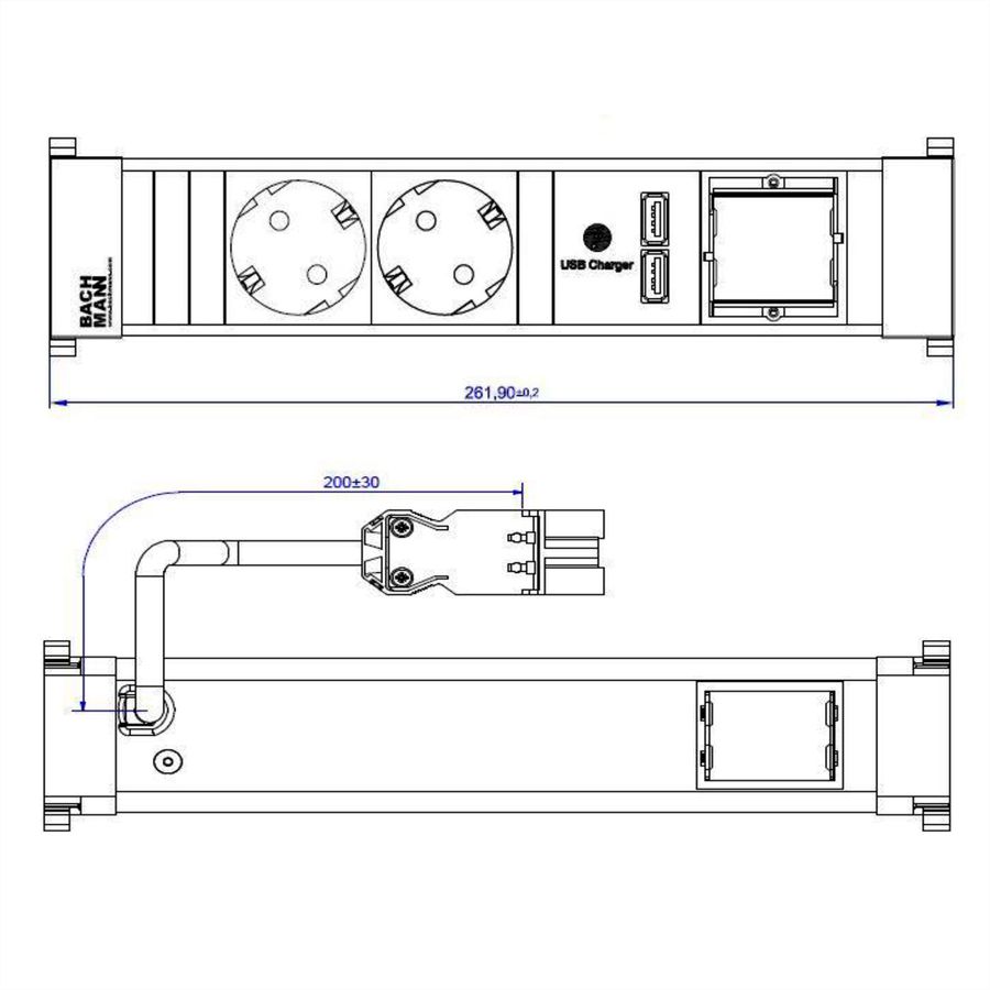 BACHMANN POWER FRAME Medium 2x earthing contact 1x USB Charger 1x ABD