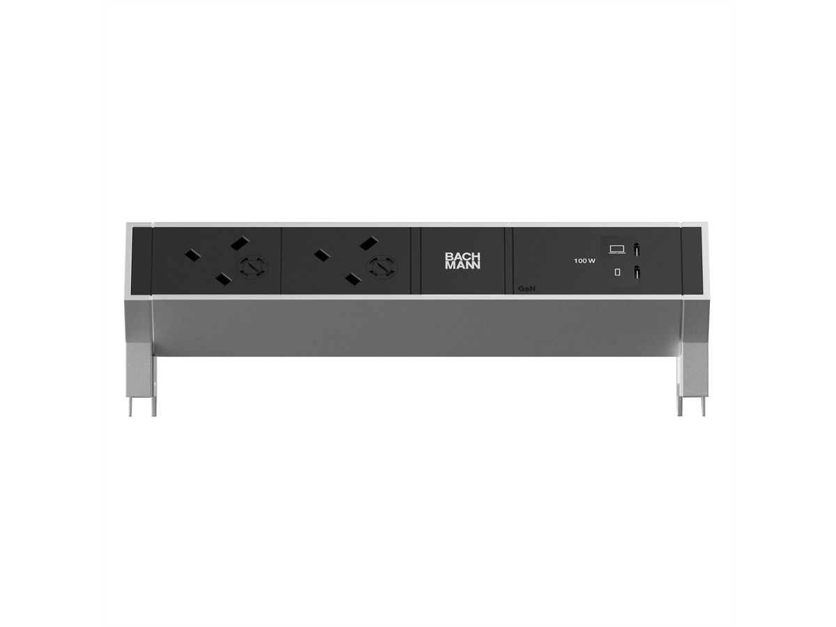 BACHMANN DESK2 2xUK 45° 3.15A, 1xUSB C/C 100W L=0.2m INOX